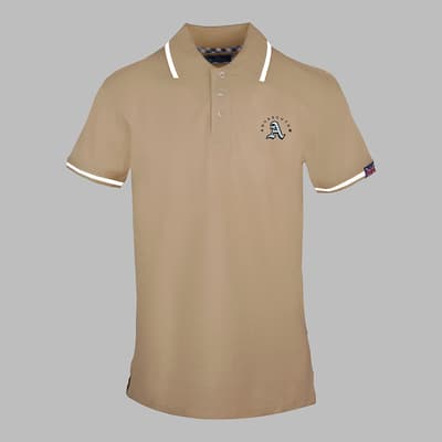 Beige Rounded Crest Cotton Polo Top