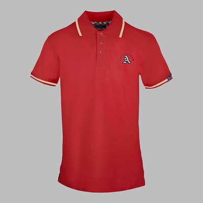 Red Rounded Crest Cotton Polo Top