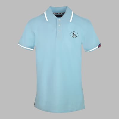 Sky Blue Rounded Crest Cotton Polo Top