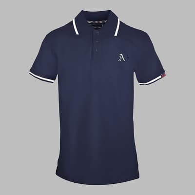 Navy Rounded Crest Cotton Polo Top