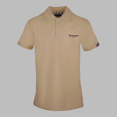 Beige Small Branded Cotton Polo Top