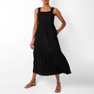 Black Beatrice Scallop Cotton Sundress