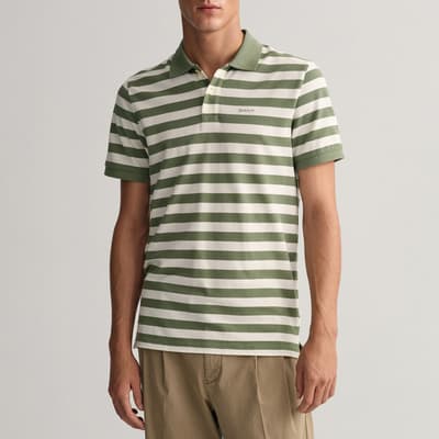 Green/White Stripe Short Sleeve Polo Shirt