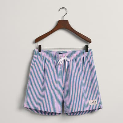 Blue/White Stripe Seersucker Swim Shorts