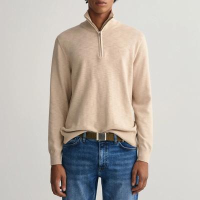 Beige Cotton Half Zip Jumper