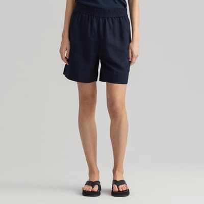 Navy Linen Blend Pull-On Shorts