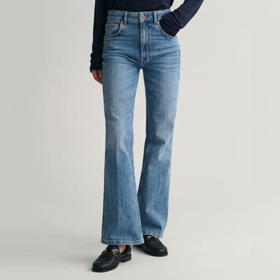 Mid Wash Flare Stretch Jeans