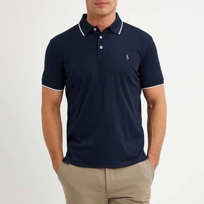 Navy Custom Slim Cotton Blend Polo Shirt