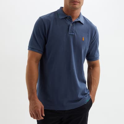 Dark Blue Distressed Classic Cotton Polo Shirt