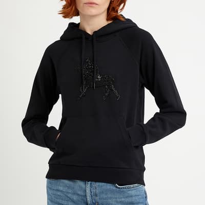 Black Cotton Loopback Hooded Sweatshirt