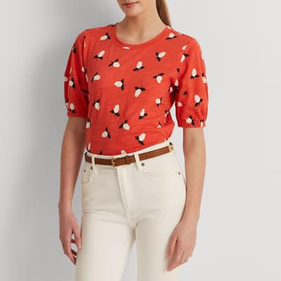 Red Berry Puff Sleeve Cotton Top