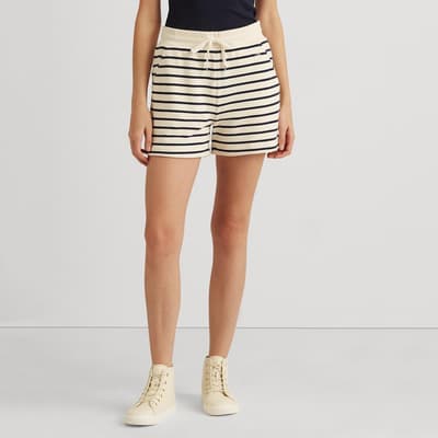 Cream Striped Cotton Shorts