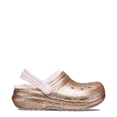 Younger Kid's Gold Glitter Classic Lined Clog