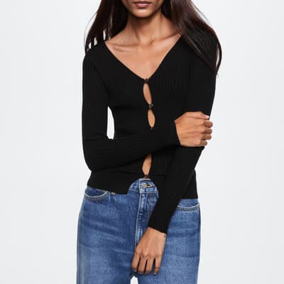 Black Buttoned Ribbed Cardigan