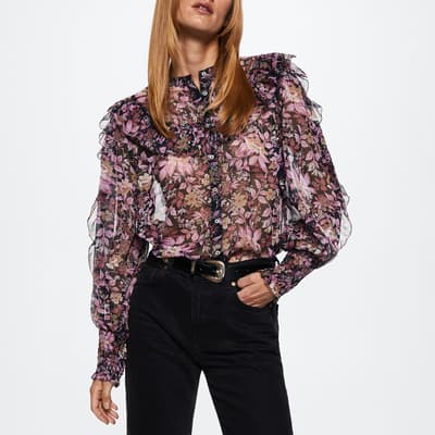 Pink Floral Ruffled Blouse