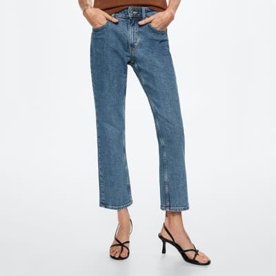 Mid Blue Mid-Rise Straight Stretch Jeans
