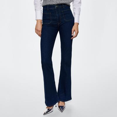 Dark Blue Flared Pocket Stretch Jeans