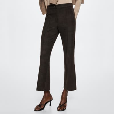 Brown Kick Flared Check Trousers