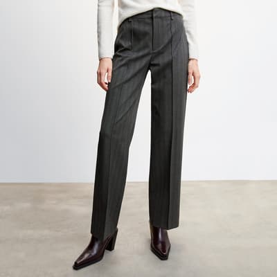 Grey Straight Striped Trousers