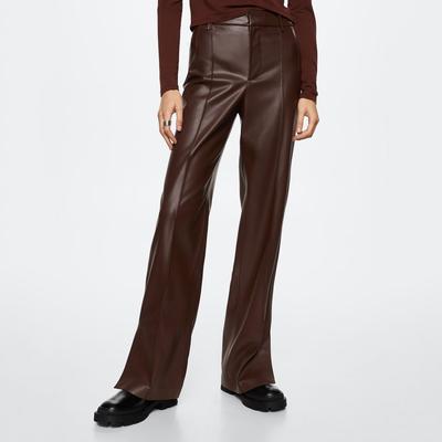 Brown Leather-Effect Straight Trousers