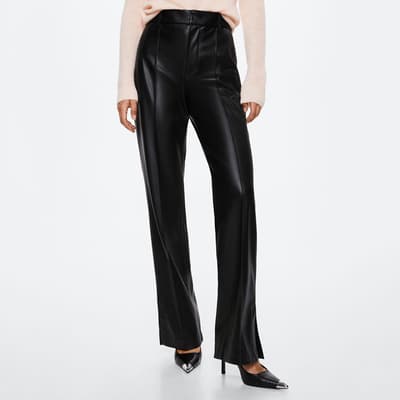Black Leather-Effect Straight Trousers