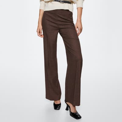 Brown Houndstooth Print Straight Trousers