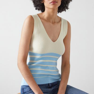 Cream/Blue Azul Ribbed Top