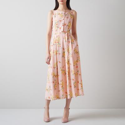 Pink Callie Printed Silk Midi Dress