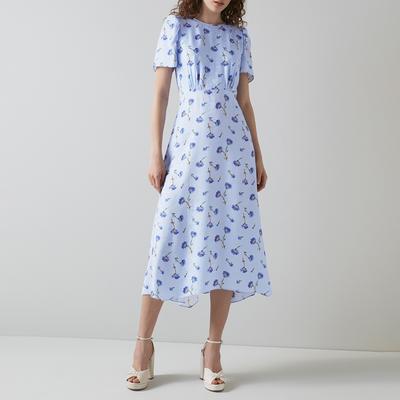 Blue Floral Boyd Silk Midi Dress