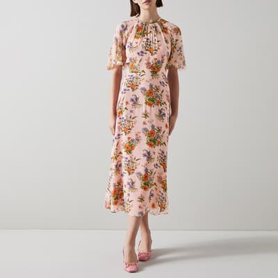 Pink/Multi Elowen Floral Midi Dress