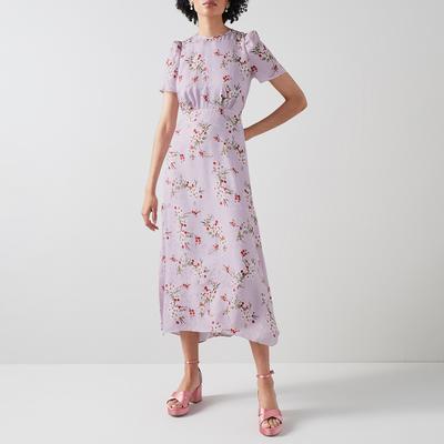 Purple Boyd Floral Silk Midi Dress