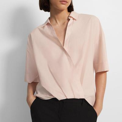 Pink Short Sleeve Cotton Blend  Shirt