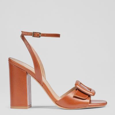 Tan Florance Buckle Detailed Heeled Sandals