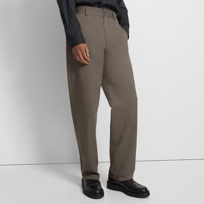 Grey Straight Cotton Blend Trousers