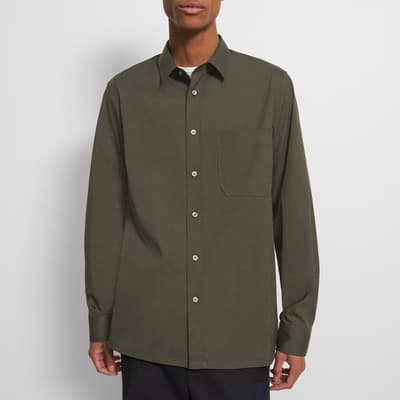 Khaki Long Sleeve Cotton Blend Polo Shirt