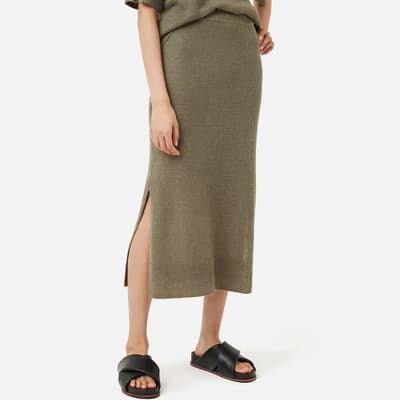 Khaki Linen Slub Knitted Skirt