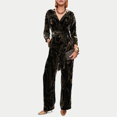 Black Swirl Velvet Silk Blend Jumpsuit
