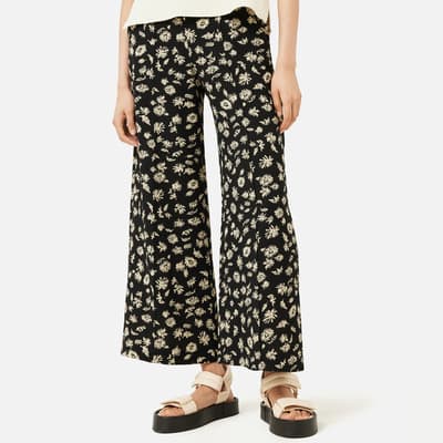 Black Aster Floral Palazzo Trousers