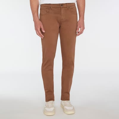 Brown Tapered  Stretch Jeans