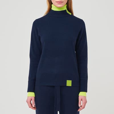 Navy/Yellow Contrast Cashmere Roll Neck