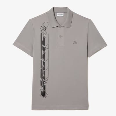 Dark Grey Side Logo Cotton Blend Polo Shirt