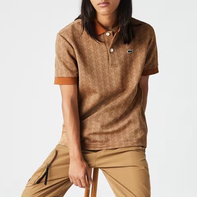 Brown Printed Short Sleeve Polo Shirt