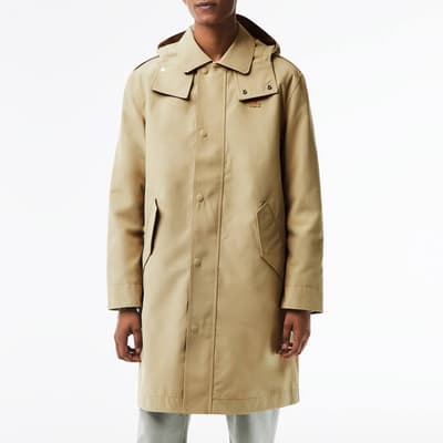 Beige Hooded Longline Coat