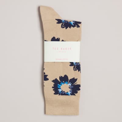 Natural Newflor Painted Floral Print Socks