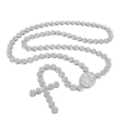 Silver Cz Rosary Cross Necklace