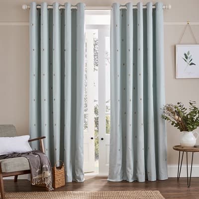 Bee 116x228cm Eyelet Black Out Curtains, Duckegg