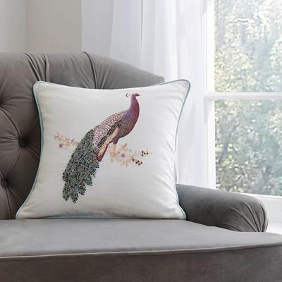Peacock Beaded 40x40cm Cushion, Duck egg