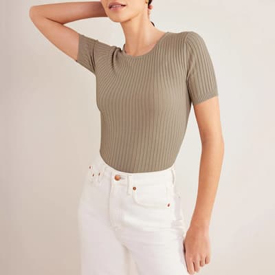 Stone Ribbed Knitted T-Shirt