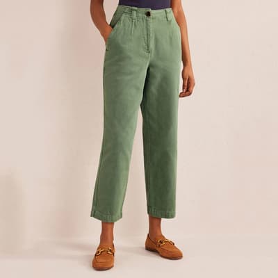 Green Casual Tapered Cotton Trousers
