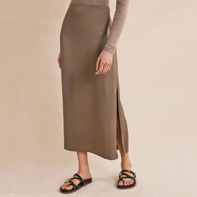 Brown Satin Column Skirt